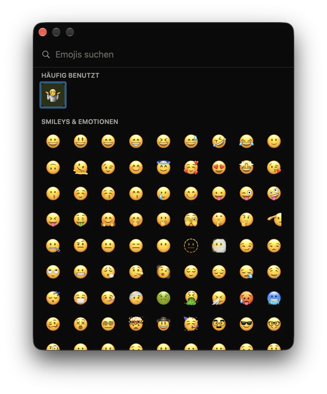 Der Comoji-Emoji-Browser, ein durchsuchbares Raster mit Smileys