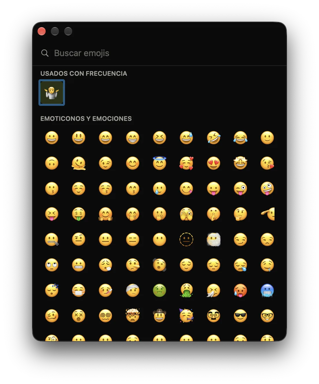 El explorador de emojis de Comoji, una cuadrícula de caritas con búsqueda